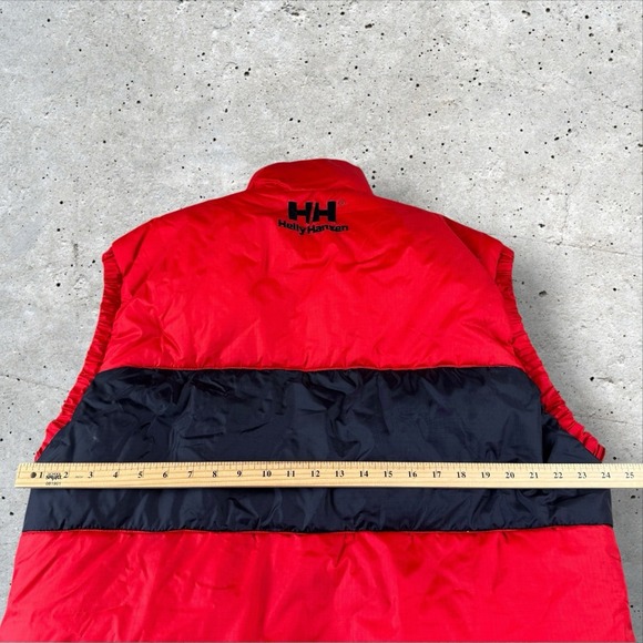 Vintage Helly Hansen Logo Down Puffer Vest Men's Large Red Spellout Ski - Picture 7 of 8